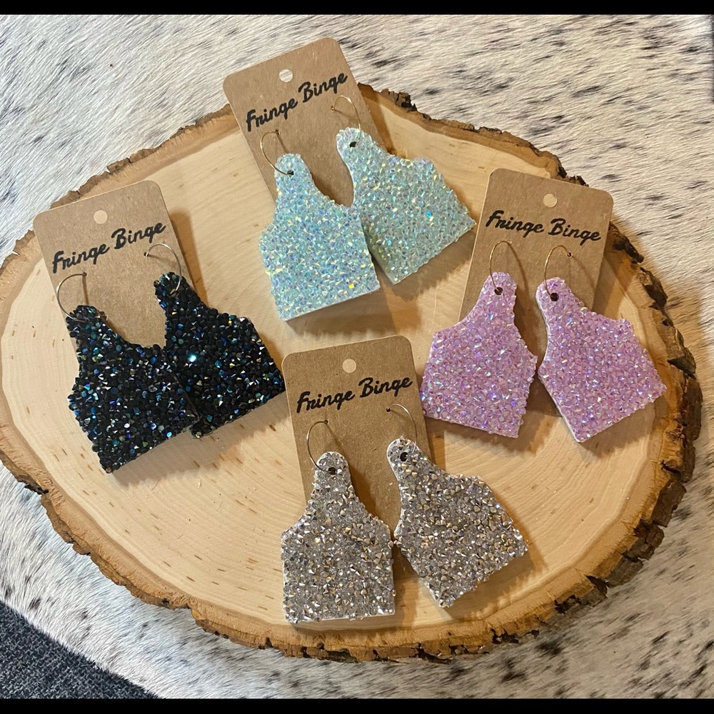 Leather Rhinestone Earrings - Picture 4 of 4